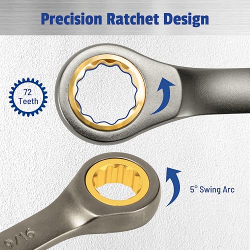 22-Piece Ratcheting Wrench Set, 72 Teeth, Metric & SAE