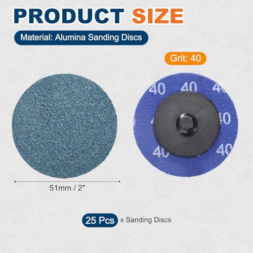 25 Pcs 2" 40 Grit Quick Change Surface Conditioning Discs | Aluminum Oxide Die Grinder Sanding Disc for Surface Prep Deburr Polish Rust Paint Removal, Blue - size: 2" (40 Grit)