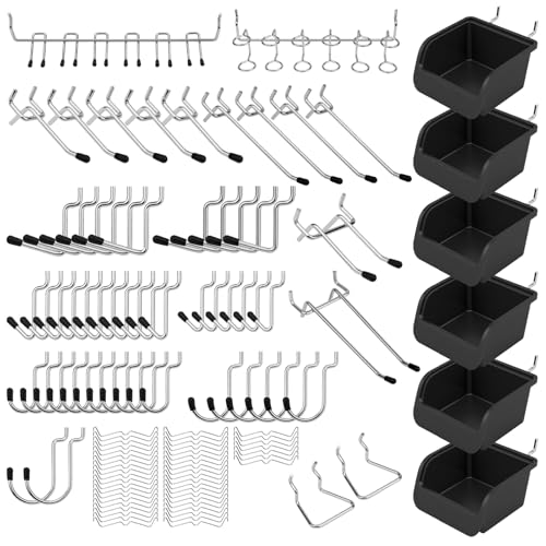 Ultimate 121-Piece Pegboard Hooks Set, Pegboard Accessories with Metal Hooks, Durable Peg Board Organizer Accessories, Pegboard Bins, Peg Board Tool Utility Hooks - color: 121 pcs -Black
