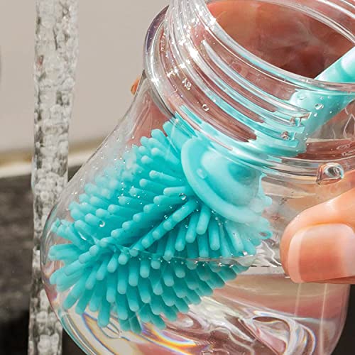 Kitchiny Silicone Bottle Brush 12.5 inch with 2 Straw Cleaners – Blue | Bottle Cleaner Brush for Yeti, Hydro Flask, Owala, Stanley, Baby Bottles, Vases & Narrow Neck Containers - color: Blue