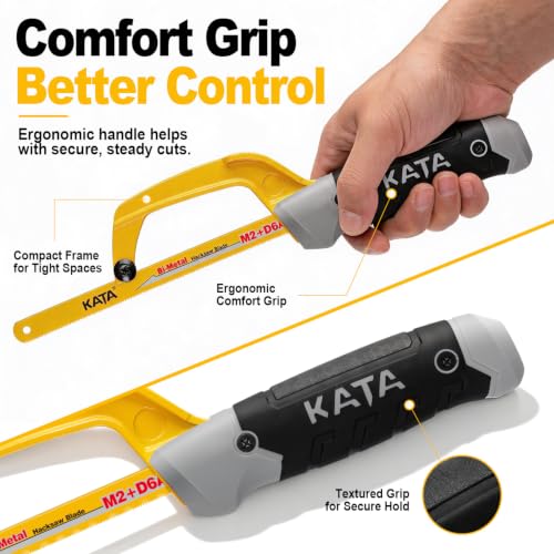 KATA 10 Inch Mini Hacksaw for Metal Cutting with 3PCS Blades in Tight Space - size: 10" Hacksaw