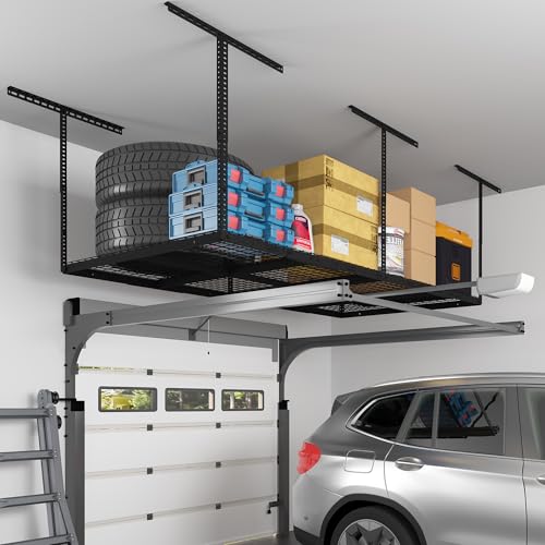 FLEXIMOUNTS 4x8 Overhead Garage Ceiling Storage Rack Adjustable, Hammertone - color: Hammertone, size: 4x8 ft