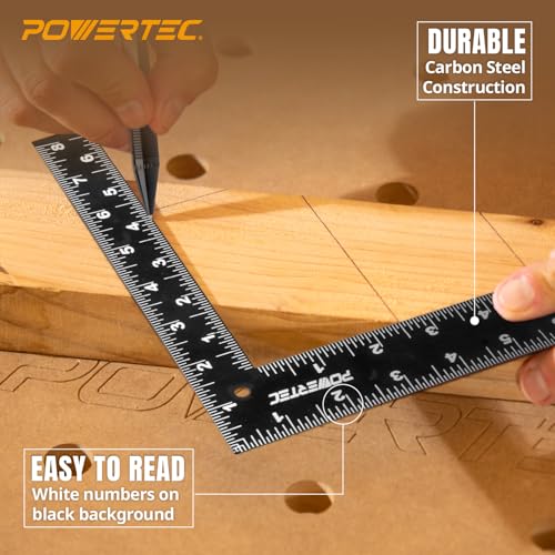 POWERTEC Carpenter Square 8" x 12" - L Square Ruler, Right Angle Square Tool, Woodworking Square for Carpentry, Construction, DIY, 1PK (80035) - style: 8" x 12" Square