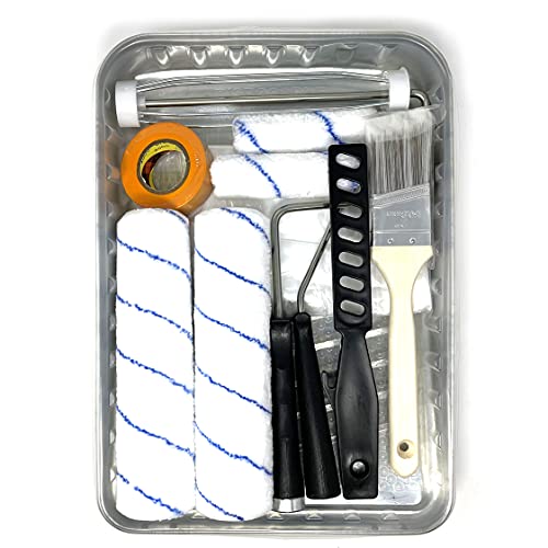 Allgala Paint Roller Kit 12-Piece Premium with Roller Frames, Covers, Steel Tray, Brush, Mixer, Masking Tape etc - TH10302 - color: 12-PC Metal