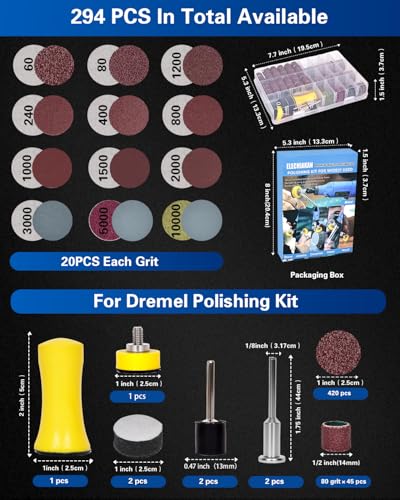1 Inch Sanding Discs and Drums for Dremel Rotary Tool Accessories, Hook and Loop Sandpaper for Drill Sanding Bits Attachment, Resin Polishing Kit Pads 60-10000 Grit for Wood Metal Craft Making Jewelry