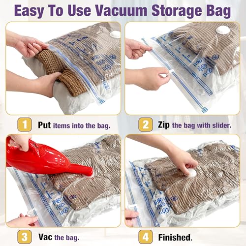 HIBAG Vacuum Storage Bags, 10-Pack Vacuum Seal Bags for Clothing Clothes, Space Saver Bags (2 Jumbo, 2 Large, 2 Medium, 2 Small, 2 Roll-up) with Pump (10-Combo) - size: 10-COMBO