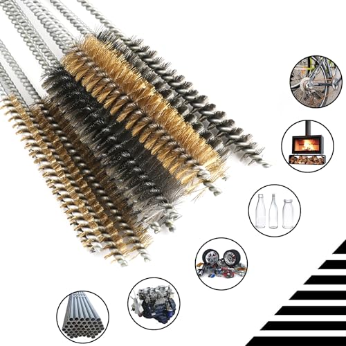 14pcs Stainless Steel Brass Wire Tube Brushes Set,12 Inch Long Wire Brushes for Pipe Cleaning Set, Tube Bottle Brush Kit for Auto Parts, Bottles, Guns, Glass, Tubes, Etc