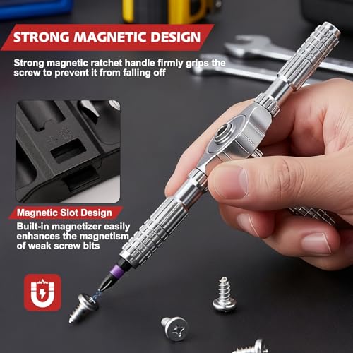 40 in 1 Magnetic Ratchet Screwdriver Set, 58-Tooth Ratcheting Screwdriver with Detachable Handle, Multi S2 Steel Bits, Repair Tool Kit for Computer Bicycle Furniture DIY – Compact Carry Case - size: 40 in 1