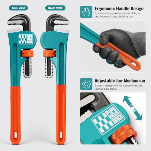 4Pcs Pipe Wrench, 8”,10",12”,14” Adjustable Straight Plumbing Wrench Set, High Drop-Forged jaws, Professional Pipeline Tool for Water Pipe Fittings, Mechanical assembly, Workshop Operations - size: 8.10.12.14inch
