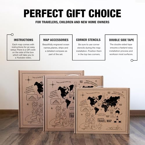 AWESOMETIK WALNUT 3D World Wood Map | 3D Wood Map of the World Easy Installation with Double Sided Tape Includes Add Ons Premium Durable Plywood Ideal for Home and Office Decor M, L, XL