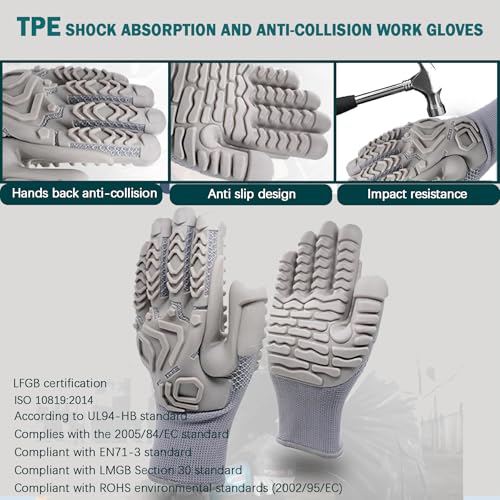Pro-Grade TPE Anti-Vibration Non-Slip Gloves, Heavy Duty Work Gloves, Reinforced Grip for Construction/Machinery - color: Shockproof& Crashproof-l