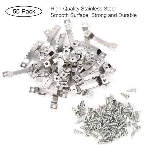 Small Sawtooth Picture Hangers 50 Pack Steel Sawtooth Hangers with Screws for Hanging Canvas Photos Frame Clock Paintings Artwork (Silver) - size: Small Silver Sawtooth - 50 Pack