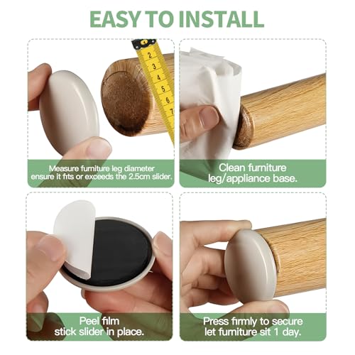 12PCS Stick Furniture Sliders – 1 Inch Sliders for Furniture On Carpet, Furniture Sliders for Hardwood Floors, Carpet & Tile, Beige Moving Sliders, Furniture Movers(8 Round + 4 Square) - size: 12pcs