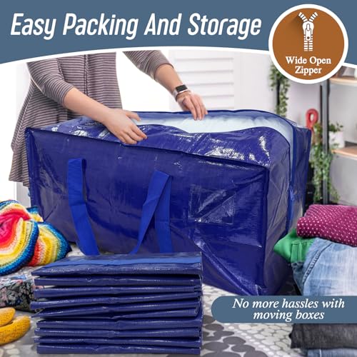 12 Pack Extra Heavy Duty Large Moving Bags with Strong Zipper, Blue - color: Blue, size: 12 Pack