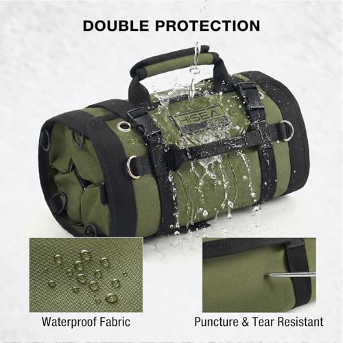 HISEA Roll Up Tool Bag Organizer, 27"*14" Portable Heavy Duty Tool Roll Bag - color: Green