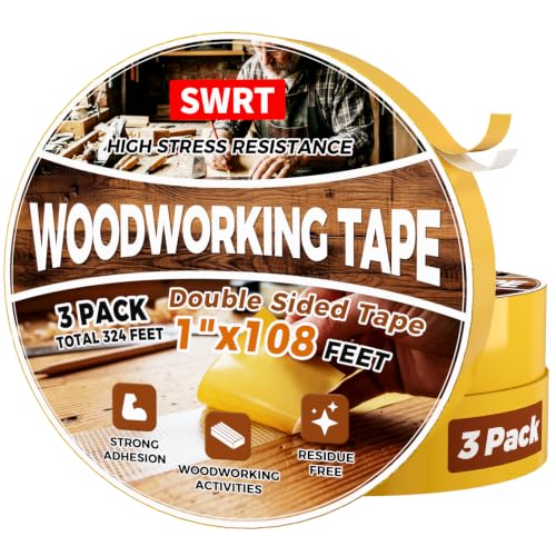 SWRT Double Sided Woodworking Tape, 1 in x 108 ft Each, 3 Rolls Strong Hold
