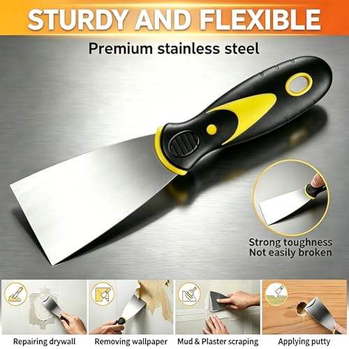 10Pcs Putty Knife Set, 2 Inch Stainless Steel Spackle Knives, Flexible Metal Scraper Paint Knife with Comfortable Grip Scraper Tool Kit for Repairing Drywall, Removing Wallpaper, Mud, Plaster Scraping