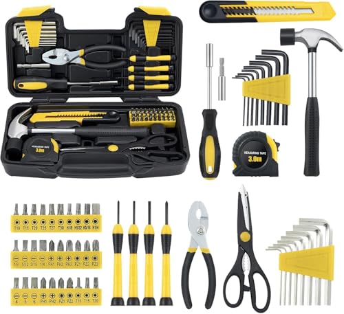 MARTCOLOR 58-Piece Household Tool Set, Yellow Hand Kit with Storage Case - color: Yellow
