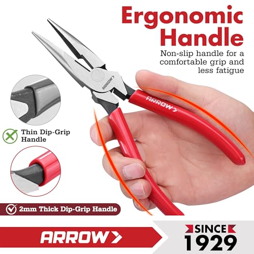ARROW 8" High Leverage Needle Nose Pliers, Long Nose Pliers - size: 8 INCH