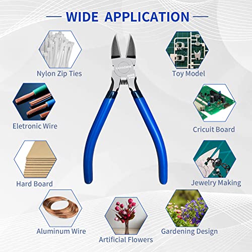 Wire Cutters 5", 5 Pack KAIHAOWIN Precision Flush Cutters Ultra Sharp Wire Cutters for Crafting Side Cutters Wire Snips Spring Loaded Dikes Wire Cutter for Jewelry Making, Blue with Black Handle - size: 5 inch