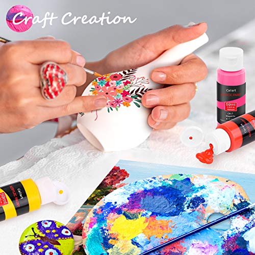 Caliart 80 Colors Acrylic Paint Set with 12 Brushes - color: Regular, size: 2 Fl Oz (Pack of 80)
