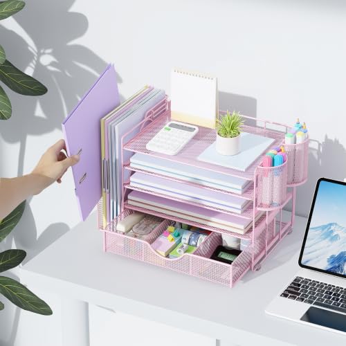 gianotter 5-Tier Desk Organizer with Drawers and File Holders - color: Pink, size: 5T