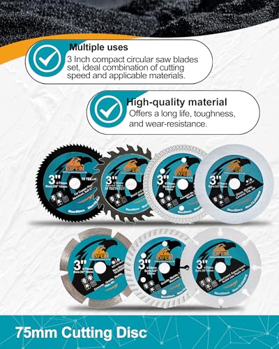 3 Inch Compact Circular Saw Blade Set, Multi-Material Cut for Wood, Plastic, Metal, Concrete, Granite, Tile Cutting, 10mm Arbor - 5 Pack - size: Set 1