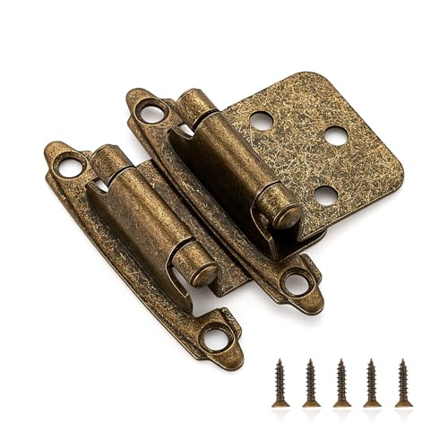 Ravinte Antique Bronze Cabinet Hinges, 1/2 Inch Overlay, 60 Pack (30 Pairs) - color: Antique Brass
