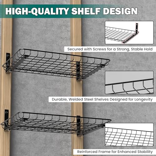 EVERHANGER Garage Wall Shelves 12x18 Inch, Wall Mounted Storage Shelf - color: Black, size: 18X 12inch