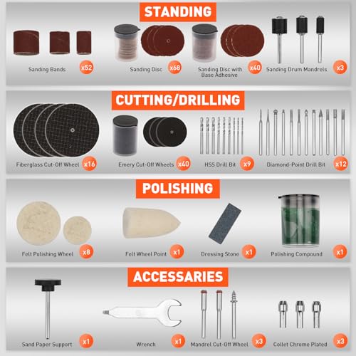 HORUSDY 308-Piece Rotary Tool Accessory, 1/8-in Shank Rotary Tool Kit, for Easy Polishing, Sanding, Cutting, Drilling, Engraving, Sharpening, Grinding with Carrying Case