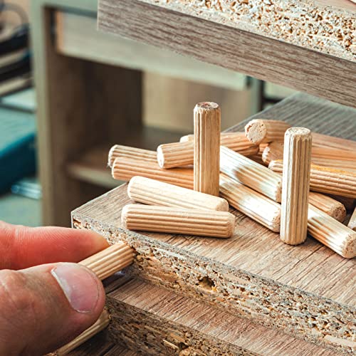 uxcell Wooden Dowel Pins 36pcs 6x20mm(1/4" x3/4") Fluted Beveled Ends Wood Dowel Pegs Kiln Dried Hardwood for Woodworking Furniture Shelf - size: 6x20mm
