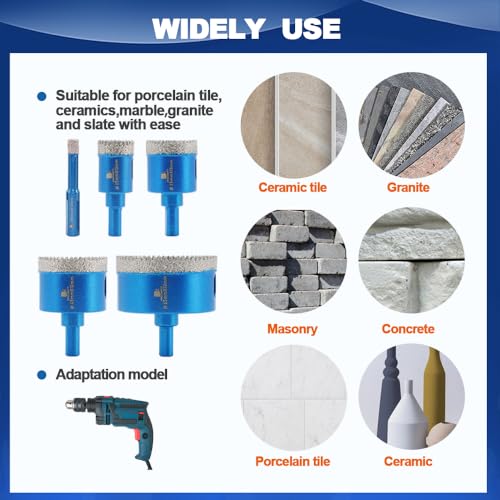 Tile Hole Saw Kit Diamond- BRSCHNITT 11pcs Diamond Core Drill Bit for Porcelain Tile Ceramic Marble Granite Drilling Triangle Shank - size: 6/8/10/20/25/28/32/35/45/50/65D