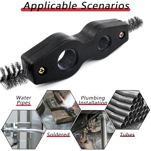 4 in 1 Copper Tubing Brush, 1/2 in and 3/4 in Copper Pipe Cleaner, Stainless Steel Coppers Tubing Wire Brush Cleaning Inside and Outside Thread, for Plumbing Installation, Soldering - style: Black