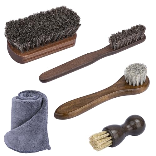 5 PCS Leather Brush Car Detailing, Horse Hair Brush, Car Cleaning Supplies - color: 5 Pcs