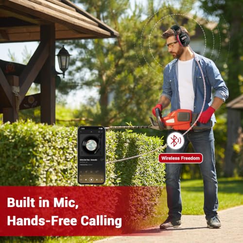Bluetooth 6.0 AM FM Radio Headphone,Earmuff for Mowing,Construction - color: Red