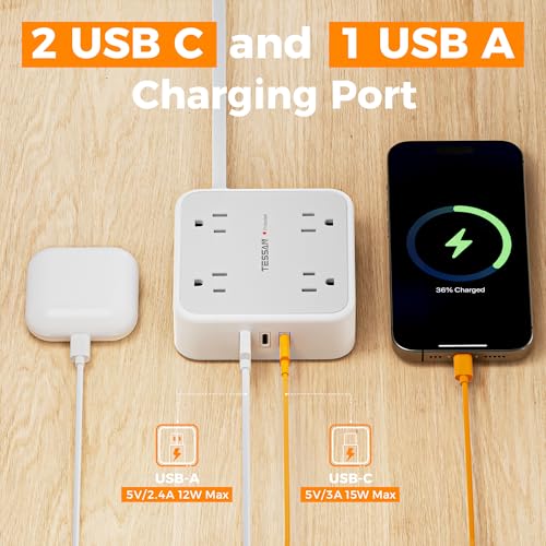 TESSAN Surge Protector Power Strip with 900J Surge Protection, 5 Ft, Grey - color: Grey with 2 USB C, size: 5 feet