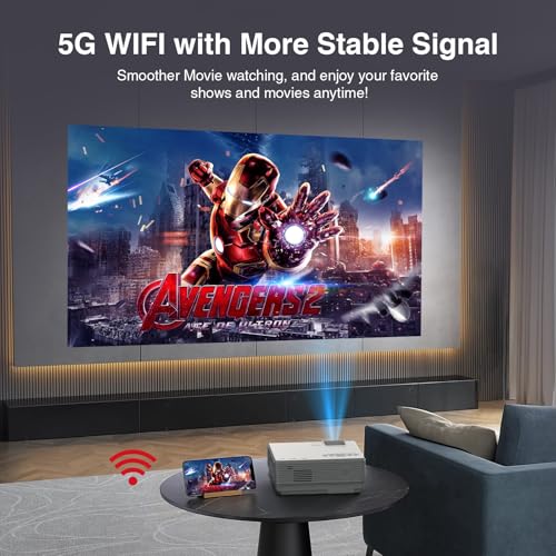 【Netflix Ready】PANSEBA Smart Mini Projector with 1080P HD, 5G WiFi & 2 Way Bluetooth, Portable Outdoor Movie Projector for Phone/Laptop/Games - style: Netflix Version