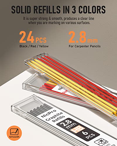 Nicpro Carpenter Pencils with Sharpener, Mechanical Pencil for Construction - color: Black,Red, size: 2 Pack