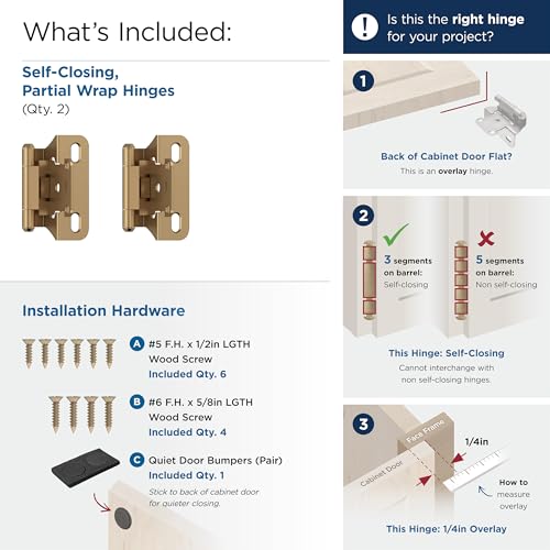 Amerock 1 Pair 1/4" Overlay Champagne Bronze Partial Wrap Cabinet Hinge - color: Champagne Bronze, size: 1/4 Inch (6 mm) Overlay