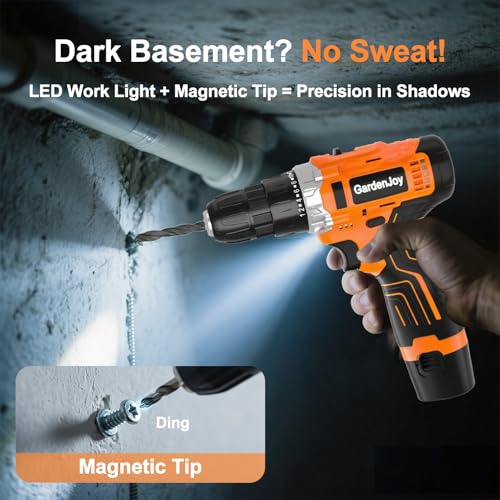 12V Cordless Electric Drill Driver Set, Powerful Lightweight Portable Rechargeable Screwdriver 42pcs Accessories,2-Speed, 24+1 Position for Wood/Wall Drilling & Screw Driving, Home DIY Tool woman man - style: 12V - 2 Batteries - Orange - Basic