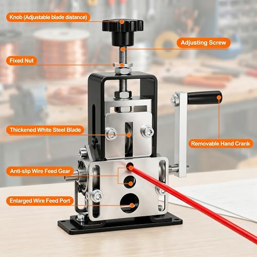 Manual Wire Stripper Machine, 0.06-1" Cable Stripper Tool with 2 Replacement Blades, Drill Powered & Hand Crank Dual-Drive Wire Stripping for Scrap Copper Recycling