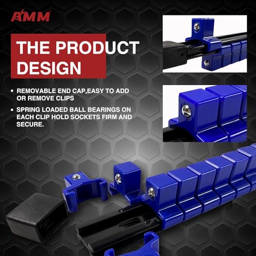 AMM 9-Piece Socket Organizer, 1/2 inch, 3/8 inch and 1/4 inch Drive ABS Tools-Blue Socket Holder,Heavy Duty Socket Racks, Premium Quality Socket Clip Rail Holder,The best tool trays in the garage - color: Blue, size: 9PC