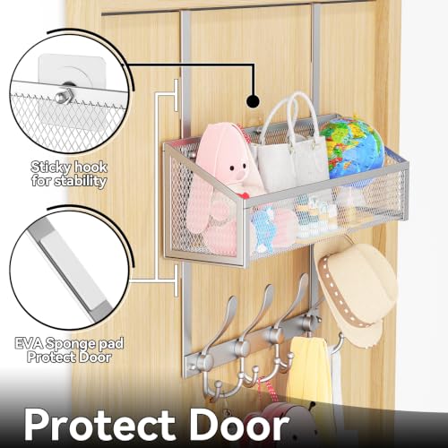 Kaiferty Over The Door Hooks Organizer, Coat Rack Over The Door Storage Hanger Towel Rack, Back of Door Storage Organizer for Bathroom,Bedroom,Kitchen,Office (Silver, 2-Tier) - color: Silver, size: 2-Tier