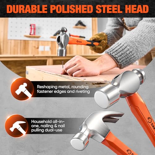 Saker 5-Piece Hammer Set,3lb Sledge Hammer,16oz Rubber Mallet, 16oz Ball Peen Hammer & Claw Hammer, 7oz Cross Peen Hammer for Home Repair & DIY Projects - size: 5 Piece