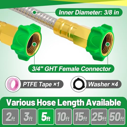 5ft Short Garden Hose with Double Female Connectors - size: 5ft