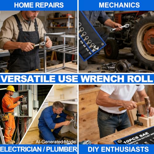 2PCS Wrench Roll Up Organizer Pouch, Tool Wrap Storage Bag 10 SAE+12 Metric