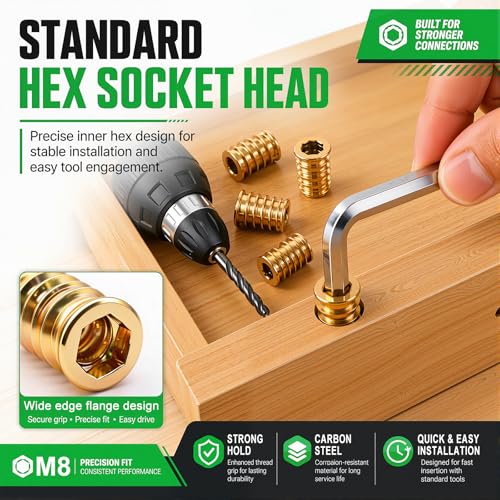 Twidec/25PCS M8-1.25 Threaded Inserts for Wood Furniture Screw-in Nut Wood Inserts Bolt Assortment Kit with M8 Hex Wrench and Drill Bit(M8X25mm) - size: M8x25mm