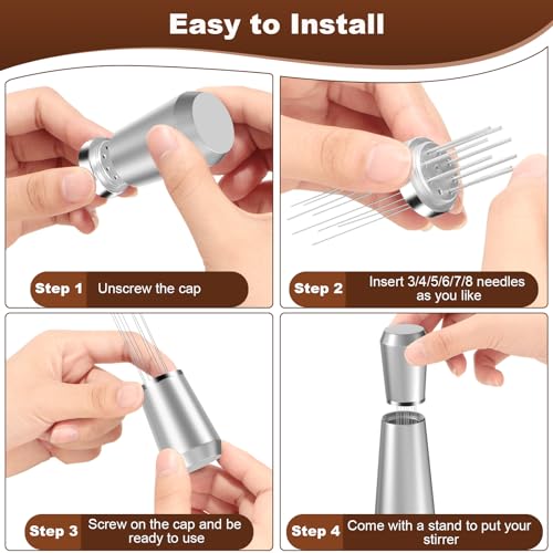 Jeymei WDT Espresso Distribution Tool, Silver Espresso Whisk with 8 Needles - color: Silver-A