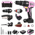TEENO Brushless Power Tool Combo Kit, 6-in-1 Cordless Interchangeable Multi-Tool Set (Drill, Impact Wrench, Oscillating Tool, Reciprocating & Chain Saws, Sander), 3Ah Battery, USB Adapter & Hard Case - color: Pink