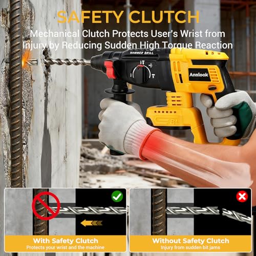 SDS-Plus Cordless Rotary Hammer Drill Compatible with DeWalt 20V MAX Battery (Tool Only), Hammer Drill for Concrete with 4 Functions, Rotomartillo Brushless Motor Includes 5 Drill Bits, 2 Chisels